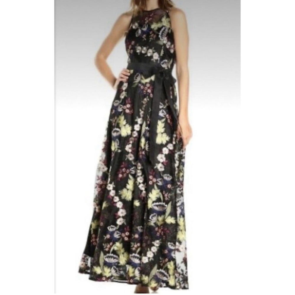 Tahari ASL Gown Black Mesh Vibrant Overlay Sz 8 Mother Of The Bride Maxi Event
